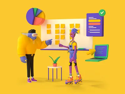 Product Manager 3d c4d characters computer graph illustration manager max octane plant polywork polyworking product productmanager stickynotes titan