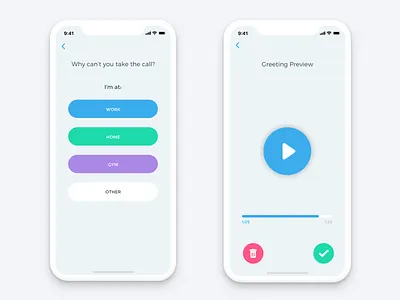Record Custom Voicemail Greeting delete greeting hi app ios message mobile progress bars record record player save sound bar ui ux user experience ux design voice message voicemail voicemessage