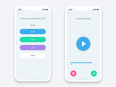 Record Custom Voicemail Greeting delete greeting hi app ios message mobile progress bars record record player save sound bar ui ux user experience ux design voice message voicemail voicemessage