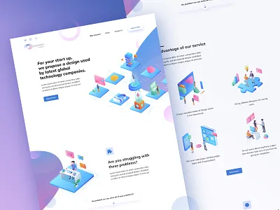 a startup homepage design homepage illustration isometric landing page material design startup ui ux web design