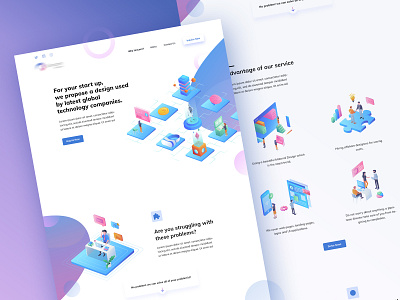 a startup homepage design homepage illustration isometric landing page material design startup ui ux web design