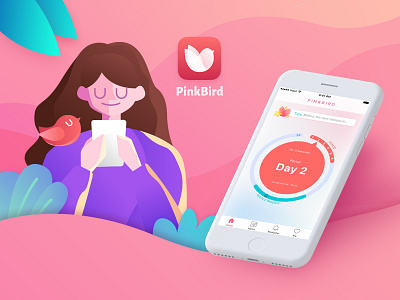 PinkBird Period Calendar app design illustration logo ui ux