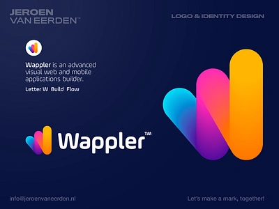 Wappler - Logo Design a b c d e f g h i j k l blend mode branding build digital creation gradient lettermark logo logo design m n o p q r s t u v w x y z modern logo visual identity design vivid colors w monogram web web tool