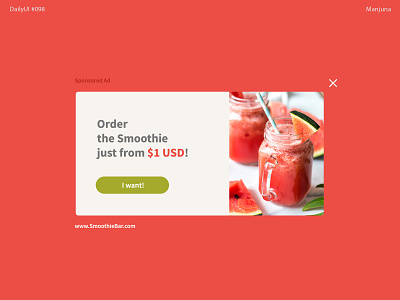 Daily UI #098 - Advertisement ad ad banner advertise advertisement banner cocktail cocktail bar daily ui daily ui daily ui 098 design drink flat food app ui food website interface pink smoothie ui ux