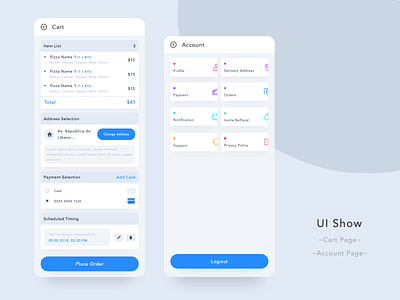 UI Show account app button view cart view clean color concept design graphic design icon illustration interface ios iphone lettering minimal mobile typography ui vector