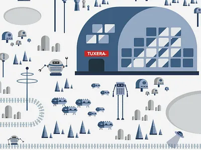 Moon City illustration moon robots space