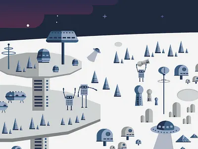 Moon City comical illustration moon robots space