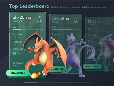 Daily UI - 019 Leaderboard dailyui dailyui 019 design game graphic green leaderboard pokemon top ui