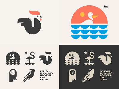 #Top4Shots of 2018 on Dribbble // beltramo bltr crow flamingo logo owl pelican rooster