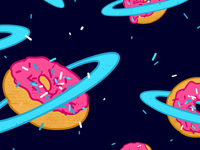 Sugar rings of Saturn black blue concept cosmic donuts food galaxy idea illustration pink pop art universe