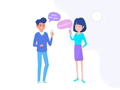 Translator Illustration agency beautiful conversation flat design girl google illustration art modern art people talk translator ui ux