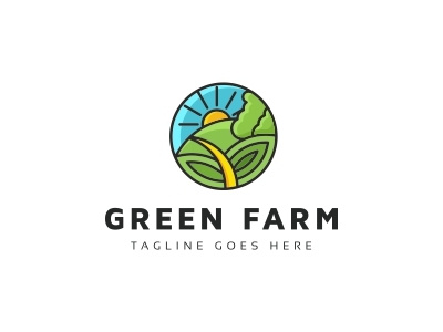 Green Farm Logo agriculture ecology farm farming field forest fresh garden green landscape nature organic plant sun