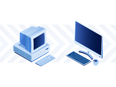 PC evolution 90s computer icon illustration isometric monochrome old pc retro screen technology