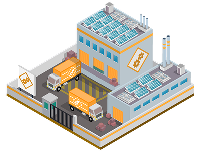 Industry 3d factory isometric solar energy solar panel