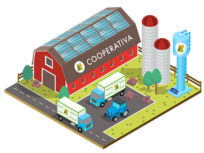 Farm co-op 3d barn co op isometric solar energy