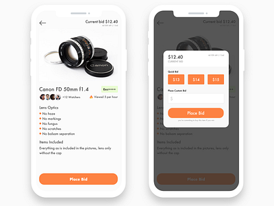 Vintage Camera Parts Auction App app design design app ios monochromatic sketch ui ui ux ux