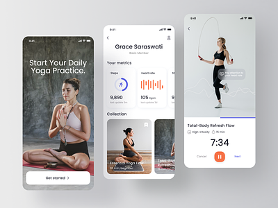 Yoga & Fitness App app charts fitness health health app healthcare ios minimal mobile mobile app product design sport statistics yoga yoga app