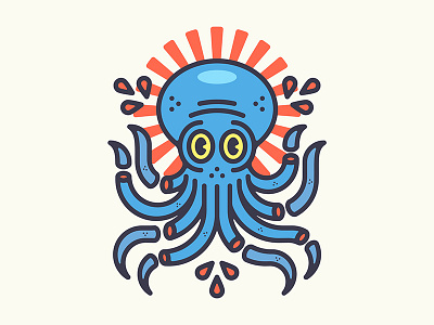 Sushi art blood burst cartoon character cut design icon illustration japan japanese logo octopus retro sun vector vintage