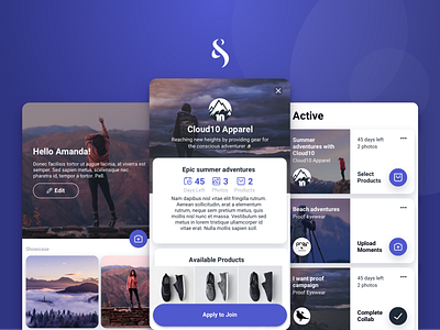 Influencer Mobile App campaign page ecommerce app influencer marketing mobile app mobile app design mobile ui profile page