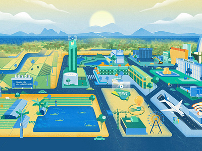 Digital city blue building city city map digital digital buildings green isometric map up view up north