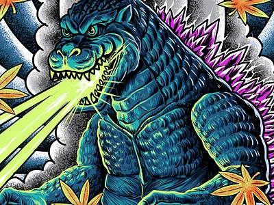 king of monster japanese tattoo app design godzilla illustration japan japanese kanagawa logo monster polkadothero ramen t shirt tattoo tshirt tshirtdesign typography vector web