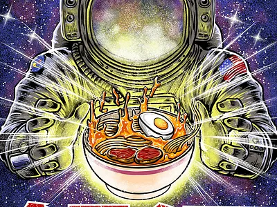 galaxy ramen astronout branding design godzilla icon illustration japan japanese logo monster nasa polkadothero ramen space spacex t shirt tshirt tshirtdesign ui vector