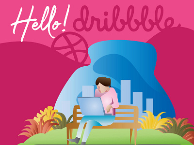 Hello Dribbble! branding debut design flat graphic design illustration lettering typhography vector