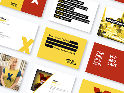 Impact Dyslexia Brand Elements black blackout brand brand elements branding cards collateral disability dyslexia letter x mark marketing red redacted stacked type superhero t shirt x yellow