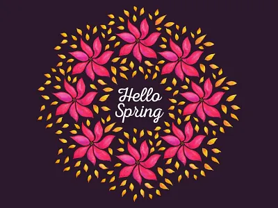 Hello Spring floral wreath abstract botanical flora floral flower hello illustration nature pink flower seasonal spring typogaphy watercolor wreath