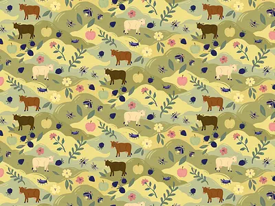 Summer in Tennessee cows design digital illustration digital painting farm illustration procreate repeat pattern rural summer surface surface design surface pattern tennessee