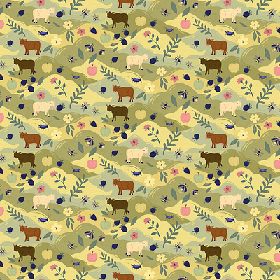 Summer in Tennessee cows design digital illustration digital painting farm illustration procreate repeat pattern rural summer surface surface design surface pattern tennessee