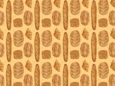 Bakery Run bakery bread design digital illustration digital painting illustration pastries procreate repeat pattern surface design surface pattern