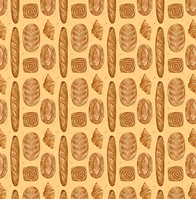 Bakery Run bakery bread design digital illustration digital painting illustration pastries procreate repeat pattern surface design surface pattern