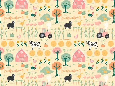 Pastel Farmyard baby design digital illustration digital painting farm farmyard illustration kids procreate repeat pattern surface design surface pattern