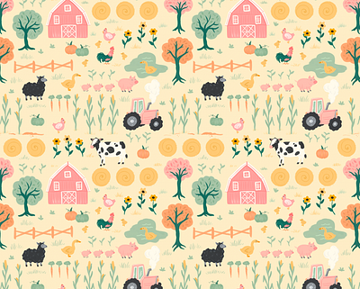 Pastel Farmyard baby design digital illustration digital painting farm farmyard illustration kids procreate repeat pattern surface design surface pattern