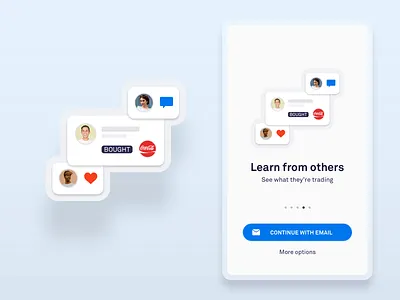 Social Feed Simplified UI abstract android app bitcoin clean comment crypto flat illustration investing ios like login mobile simple sketch ui ux vector welcome