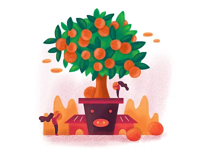 Chinese New Year Illustration 2 character chinesenewyear cny color design drawing holiday illustration vector year of the pig 新年 新年插画 新春