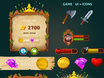 Game UI Icons digital 2d game art game ui illustartor illustration ui artist uidesign videogame wood