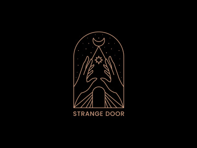 Strange Door app art artwork black design door flat hand icon illustration lineart logo moon mystic stars symbol web website