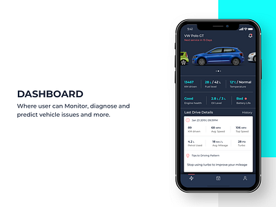 Car Health Monitor App book service car health dashboard drive details ios iphonex mobile app uiux visual design vw