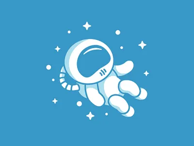 Cartoon Astronaut Icon astronaut blue branding cartoon creative design graphic icon illustration illustrator logo logo mark newglue space stars vector