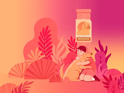 Lost and Found ❤️ boy character illustration dog gradient illustration plants vector