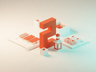 Two Invites. Join the feast! 🏀 3d blender design illustration invite invites isometric low poly lowpoly render