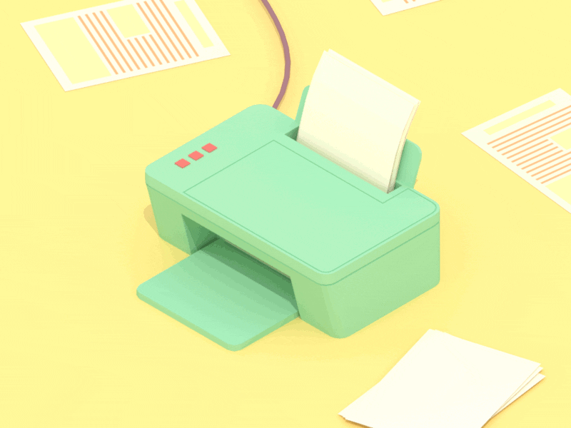 Printer 3d animation blender gif illustration isometric low poly lowpoly minimalist paper printer retro