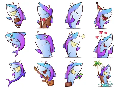 Cute Shark Emoji Set cartoon chat cute design dribbble emoji emojiexperts expressions lovable set smileys stickers