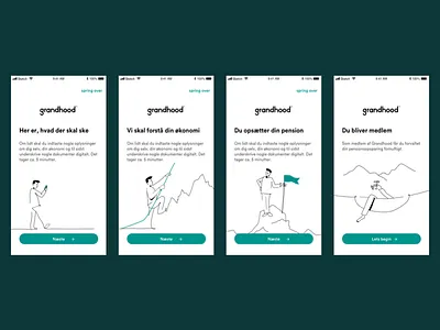 Onboarding Mobile app grandhood green line mobile onboarding pension