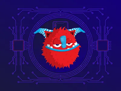 Tech Zombie blue chip clean cpu creature illustration messenger monster phone red sleepy social media tech technology tired vector artwork zombie