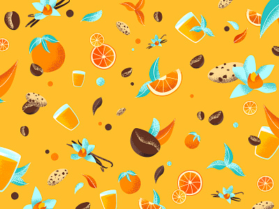 Packaging - Pattern du petit déjeuner art coffee color cookie draw feuille food graine graphic graphicdesign graphisme identité visuelle illustration morning motif orange packaging patten vanille