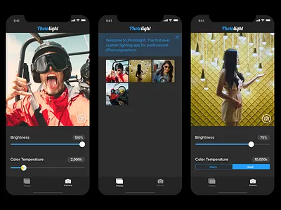 Photo Lighting App Concept - Dark UI color ios iphoneography mobile photo photo app photo editor photoedit photoediting