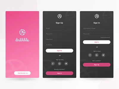 Dribbble SignIn/Up screens design concept android app daily 100 challenge dailyui dribbble dribbble app signin signup ui design